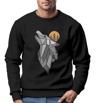 Neverless Sweatshirt Herren Polygon Print Wolf Wald Adventure Rot/Schwarz/Grau
