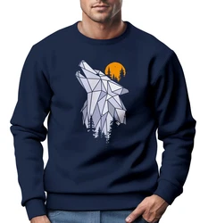 Neverless Sweatshirt Herren Polygon Print Wolf Wald Outdoor Adventure Natur Dunkelblau