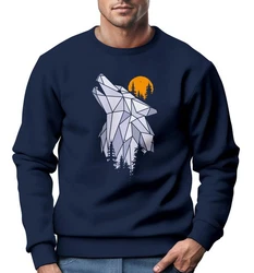 Neverless Sweatshirt Herren Polygon Print Wolf Wald Outdoor Adventure Natur Dunkelblau