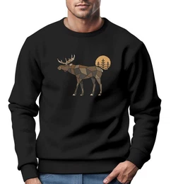 Sweatshirt Sweatshirt Herren mit Aufdruck Polygon Elch Outdoor Motive Wandern