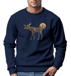 Sweatshirt Sweatshirt Herren mit Aufdruck Polygon Elch Outdoor Motive Wandern