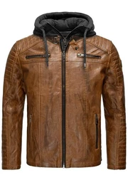 Lederimitatjacke Kunstleder Bikerjacke mit Sweat-Kapuze Two in One hochwertig, robust