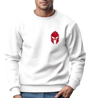 Neverless Sweatshirt Herren Logo Print Sparta-Helm Spartaner Gladiator Krieger Weiß/Rot