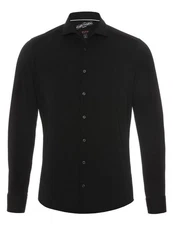 Hatico Langarmhemd uni regular fit Schwarz