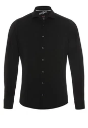 Hatico Langarmhemd uni regular fit Schwarz