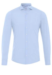 Hatico Langarmhemd uni regular fit Grau/Blau/Hellblau