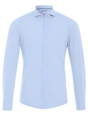Hatico Langarmhemd uni regular fit Grau/Blau/Hellblau