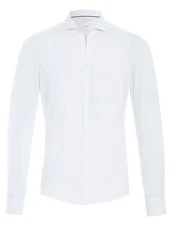 Hatico Langarmhemd uni regular fit Weiß/Grau/Creme