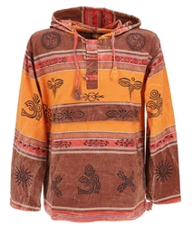 Guru-Shop Sweater Goa Kapuzenshirt Baja Hoody Nepalhoodie Beige/Braun/Orange