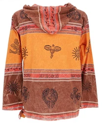 Guru-Shop Sweater Goa Kapuzenshirt Baja Hoody Nepalhoodie Beige/Braun/Orange