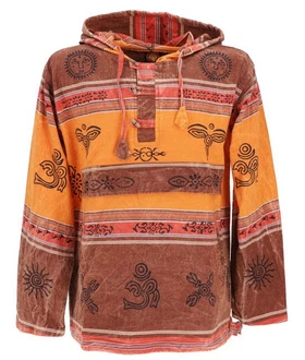 Guru-Shop Sweater Goa Kapuzenshirt Baja Hoody Nepalhoodie Beige/Braun/Orange