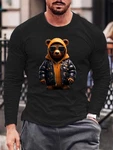 RMK Langarmshirt Herren Longsleeve Rundhals Basic Gangster Teddybr Braun/Schwarz