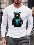 RMK Langarmshirt Herren Longsleeve Rundhals Basic Gangster Teddybr Braun