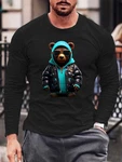 RMK Langarmshirt Herren Longsleeve Rundhals Basic Gangster Teddybr Braun/Schwarz