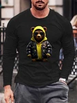 RMK Langarmshirt Herren Longsleeve Rundhals Basic Gangster Teddybr Braun/Schwarz/Gelb