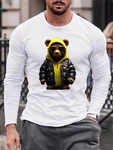 RMK Langarmshirt Herren Longsleeve Rundhals Basic Gangster Teddybr Braun/Gelb/Weiß