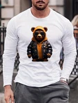 RMK Langarmshirt Herren Longsleeve Rundhals Basic Gangster Teddybr Braun/Weiß
