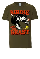 LOGOSHIRT T-Shirt Looney Tunes Sylvester & Tweety Dunkelgrün/Beige/Grün/Braun