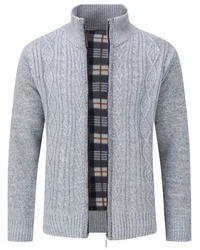 Allthemen Cardigan mit Stehkragen Strickjacke Herren Grau/Hellgrau