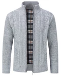 Allthemen Cardigan mit Stehkragen Strickjacke Herren Grau/Hellgrau