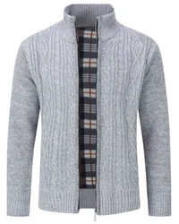 Allthemen Cardigan mit Stehkragen Strickjacke Herren Grau/Hellgrau