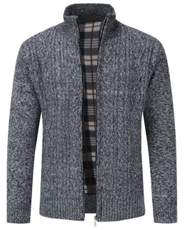 Allthemen Cardigan mit Stehkragen Strickjacke Herren Dunkelblau/Grau/Dunkelgrau