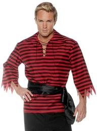 T-Shirt Piratenhemd schwarz-rot gestreift Gestreiftes Hemd mit zerschlitzten rmeln