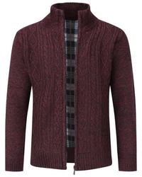 Allthemen Cardigan mit Stehkragen Strickjacke Herren Bordeaux/Dunkelrot