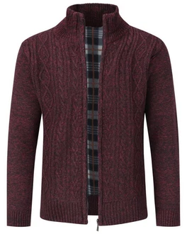 Allthemen Cardigan mit Stehkragen Strickjacke Herren Bordeaux/Dunkelrot
