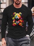 RMK Langarmshirt Rundhals Basic Teddybr Br Braun/Mischfarben/Schwarz