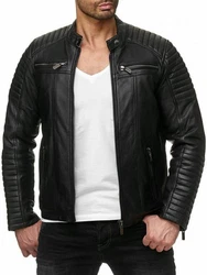 RedBridge Herren Lederjacke Kunstleder Bikerjacke Urban Steppjacke (M6013) Schwarz