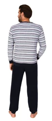 Normann Pyjama Herren langarm Frottee Schlafanzug Dunkelblau/Grau