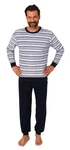 Normann Pyjama Herren langarm Frottee Schlafanzug Dunkelblau/Grau