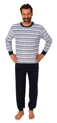 Normann Pyjama Herren langarm Frottee Schlafanzug Dunkelblau/Grau