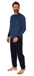 Normann Pyjama Herren langarm Frottee Schlafanzug Dunkelblau/Blau/Hellblau