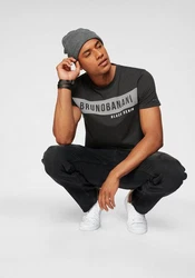 Bruno Banani T-Shirt kurzärmelig schmal geschnitten Rundhalsausschnitt Schwarz/Beige/Dunkelgrau/Hellblau