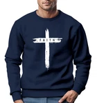 Neverless Sweatshirt Herren Aufdruck Kreuz Cross Faith Dunkelblau/Schwarz/Blau
