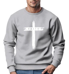 Neverless Sweatshirt Herren Aufdruck Kreuz Cross Faith Grau