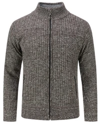 Allthemen Strickjacke mit Stehkragen Herren Cardigan Dunkelgrau/Hellgrau/Grau