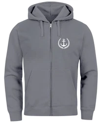 Neverless Sweatjacke Herren Zip-Hoodie Motiv Anker Meer Boot Dunkelgrau/Hellgrau/Grau/Dunkelblau