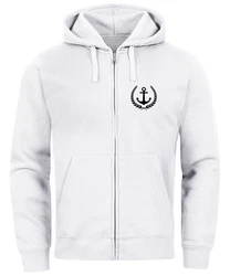 Neverless Sweatjacke Herren Zip-Hoodie Motiv Anker Meer Boot Weiß/Dunkelblau/Creme/Hellblau