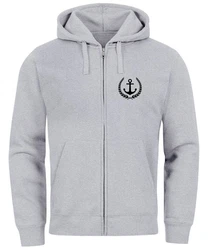 Neverless Sweatjacke Herren Zip-Hoodie Motiv Anker Meer Boot Grau/Hellgrau/Khaki