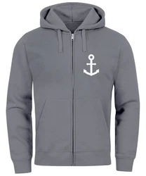 Neverless Sweatjacke Zip-Hoodie Herren Anker Logo Print Dunkelgrau/Grau/Dunkelblau/Hellgrau