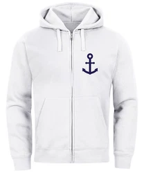 Neverless Sweatjacke Zip-Hoodie Herren Anker Logo Print Dunkelblau/Weiß/Creme