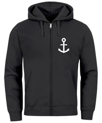 Neverless Sweatjacke Zip-Hoodie Herren Anker Logo Print Dunkelblau/Dunkelgrau/Schwarz