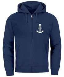 Neverless Sweatjacke Zip-Hoodie Herren Anker Logo Print Dunkelblau/Blau