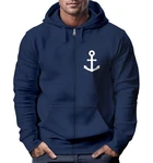 Neverless Sweatjacke Zip-Hoodie Herren Anker Logo Print Dunkelblau/Blau