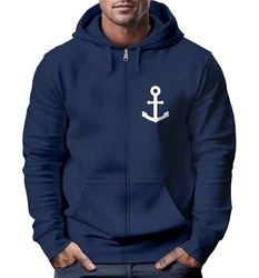 Neverless Sweatjacke Zip-Hoodie Herren Anker Logo Print Dunkelblau/Blau