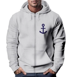 Neverless Sweatjacke Zip-Hoodie Herren Anker Logo Print Dunkelblau/Grau