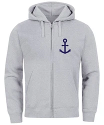 Neverless Sweatjacke Zip-Hoodie Herren Anker Logo Print Dunkelblau/Grau